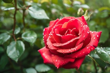  Red rose with drops of water