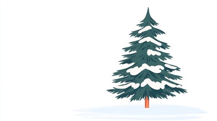 Snow-Covered Spruce Tree Illustration in Winter Setting on White Background