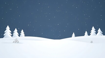Winter Night Landscape with Snowy Trees and Starry Sky