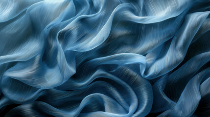 Obraz premium A blue fabric with a flowing, wavy texture. The fabric appears soft, sheer, and delicate