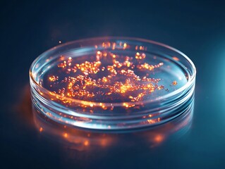 Glowing Petri Dish with Genetically Modified Cells Forming Complex Shapes Symbolizing Biotechnology Creation