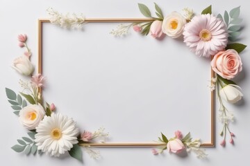 Floral frame with flowers, blue design