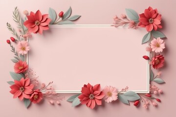 Floral frame with flowers, pink design