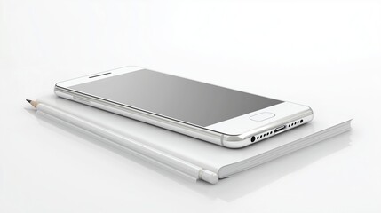 Smartphone and pencil on white notebook