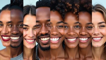 Collage of Smiling Multicultural Faces, Young Diverse People Looking at Camera in Mosaic Headshot Collection. 