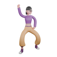 3D Model of Dancer. A female dancer stands with her legs apart and turns to the left, then raises her right hand while holding it and holds her left hand at her waist. Animated Character