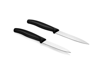 Black kitchen knives isolated on white background   
