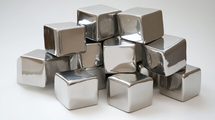 Shiny, silver blocks against a plain white backdrop.