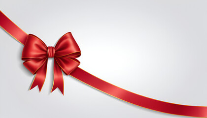 Realistic gift card template decorated with a red ribbon with a bow on white 