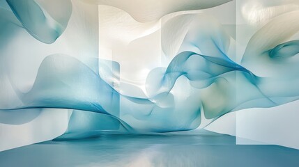 Fototapeta premium 3D wallpaper featuring layers of translucent, floating elements with subtle reflections and depth