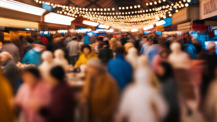 Fototapeta premium Blurred motion in a vibrant, bustling night market atmosphere