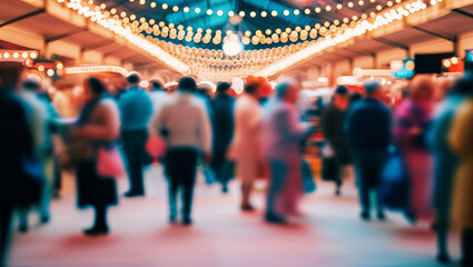 Obraz premium Lively crowd with colorful lights in vibrant night market