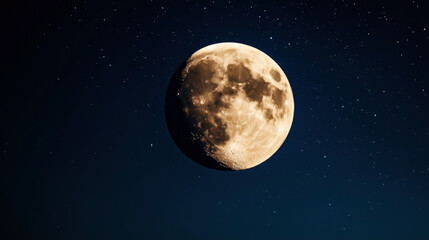 Obraz premium Detailed photograph of the moon with visible craters and lunar surface features against a star-filled night sky