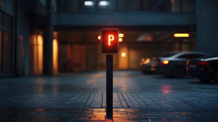 Parking Sign Illuminated in the Evening