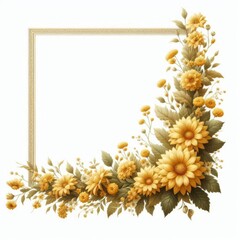 A floral corner frame made of yellow flowers, isolated on a white background.