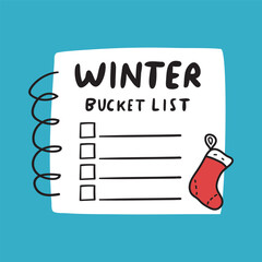 Winter bucket list. Vector design. Illustration on green background.