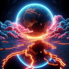  Bright and Tranquil Nature, Colorful Landscape with Neon Lights, Earth Background,  for Home Decor, YouTube Thumbnail, Design, Music Cover Art, 4K Wallpaper