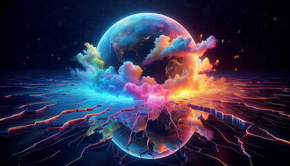  Bright and Tranquil Nature, Colorful Landscape with Neon Lights, Earth Background,  for Home Decor, YouTube Thumbnail, Design, Music Cover Art, 4K Wallpaper