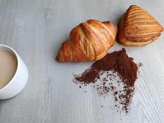 Coffee with brioche and croissant 