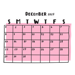 December 2024. Calendar. Graphic design. Illustration on white background.