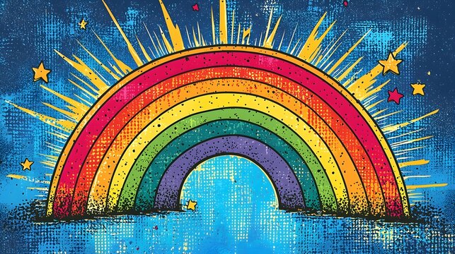 Rainbow with Stars on a Blue Background. photo art for presentation and wallpaper