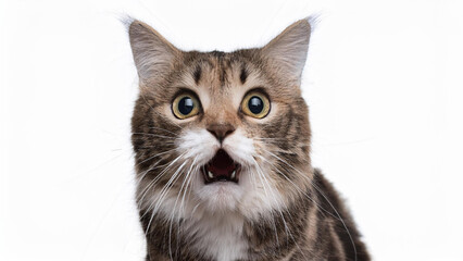 Obraz premium Angry and surprised cat isolated on transparent png background with a funny and excited expression.