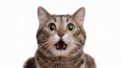 Obraz premium Angry and surprised cat isolated on transparent png background with a funny and excited expression.