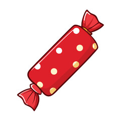 Vector Cartoon Illustration Candy in Red Dotted Package