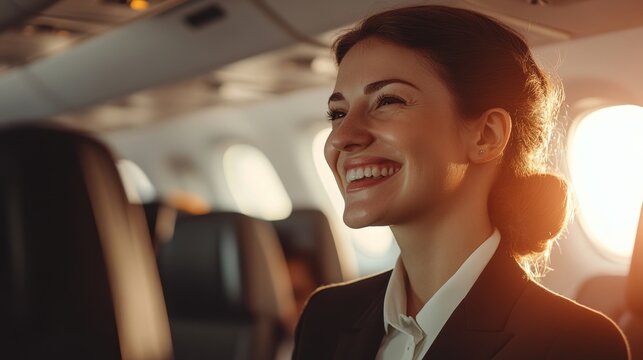 A flight attendant smiling while assisting passengers, providing top-notch customer service during a long-haul flight, symbolizing the dedication of cabin crew