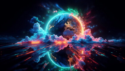  Bright and Tranquil Nature, Colorful Landscape with Neon Lights, Earth Background,  for Home Decor, YouTube Thumbnail, Design, Music Cover Art, 4K Wallpaper