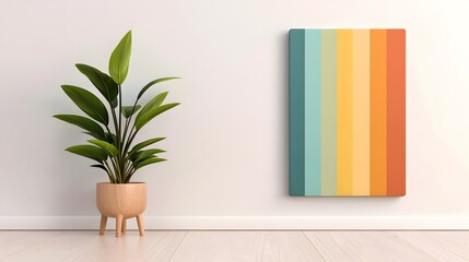 Fototapeta premium Minimalist Interior with Plant and Abstract Painting. photo art for presentation and wallpaper