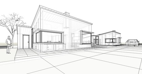 townhouse architectural sketch 3d illustration	
