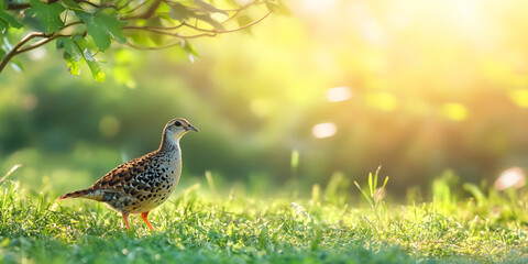 Obraz premium Bird in Green Field with Sunlight Background