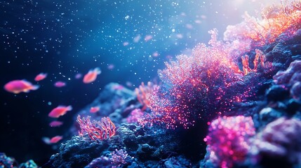 Fototapeta premium Glowing Bioengineered Coral Reef Regenerating Underwater Ecosystems