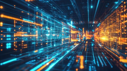 A futuristic 3D wallpaper with digital pixelation effects and glowing data points creating a tech-inspired look