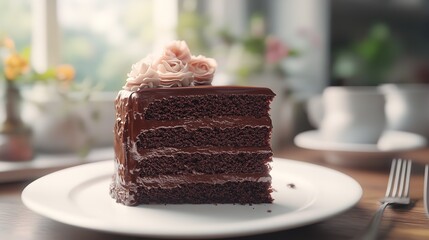 Delicious homemade chocolate cake on a plate