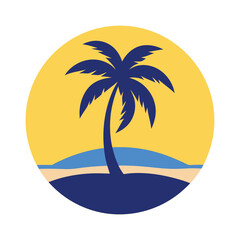 Tropical Island with Palm Trees Logo Vector - Minimalist Beach and Paradise Illustration for Travel, Summer, and Coastal Branding