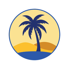 Tropical Island with Palm Trees Logo Vector - Minimalist Beach and Paradise Illustration for Travel, Summer, and Coastal Branding