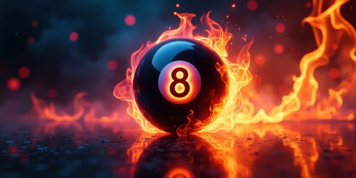 A dynamic and eye-catching illustration of a flaming eight-ball, perfect for billiards enthusiasts and related businesses.