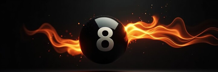 A dynamic illustration of an 8-ball with fiery trails, perfect for projects related to billiards, gaming, sports design, and promotional materials.