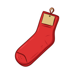 Vector Cartoon Illustration New Red Socks with Brown Paper Label