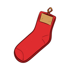 Vector Cartoon Illustration New Red Socks with Brown Paper Label