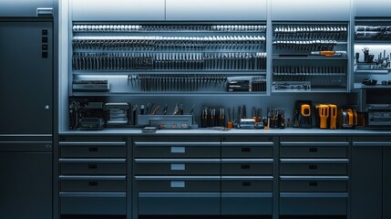 Sleek and Organized Tool Storage with Various Hand Tools, Power Tools, and Accessories in a Well-Designed Workstation for DIY Projects and Professional Use