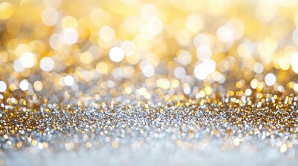 A metallic gradient background with shimmering hues of silver and gold.