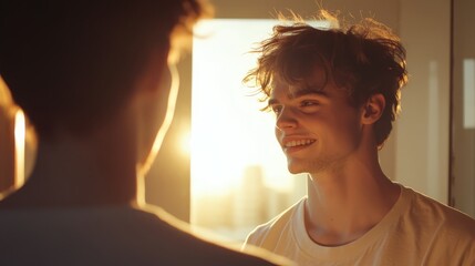 A person facing a mirror, with two reflections: one smiling and one looking anxious.