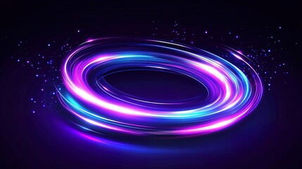 A glowing purple and blue ring of light with a soft focus and scattered particles on a black background.