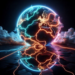 Earth Background, Colorful Landscape with Neon Lights, Bright and Tranquil Nature, for Home Decor, YouTube Thumbnail, Design, Music Cover Art, 4K Wallpaper