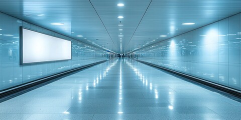 Obraz premium Empty Subway Tunnel with a Blank Advertisement Sign