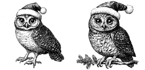 Fototapeta premium Black and white engraving of an isolated owl in modern style