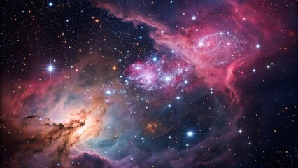 Fototapeta premium Vibrant Cosmic Nebulae and Stars in Deep Space - Stunning Galactic Scene with Colorful Interstellar Clouds and Celestial Bodies
